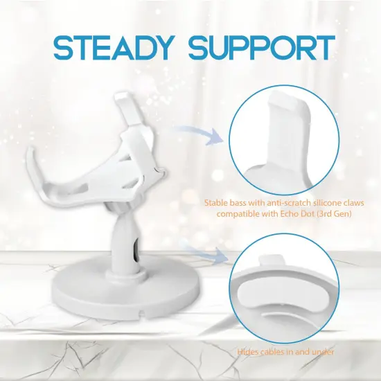 Echo Dot 3rd Generation Stand Holder with 360 Rotation for Table & Desktop, White {3}
