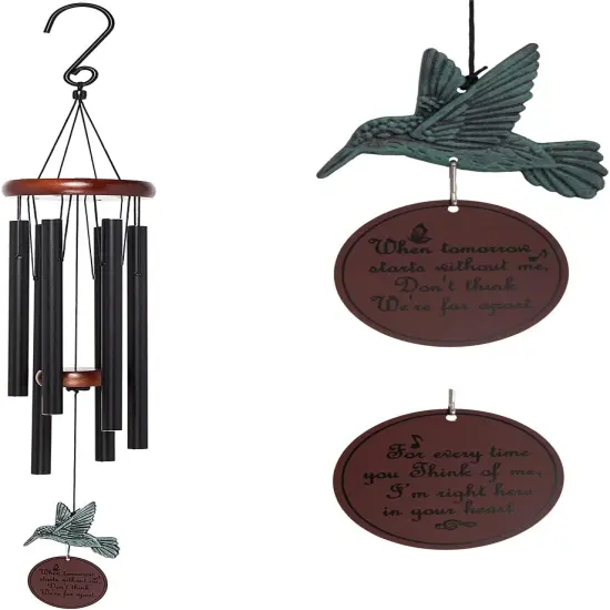 Memorial Wind Chimes Outdoor with Hummingbird Wind Spinner, Deep Tone Large Sympathy Windchime 33" with 6 Heavy Tuned Tubes Gift for Patio, Porch, Garden, Backyard {1}