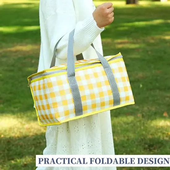 Insulated Picnic Basket Bag Cooler Reusable, Beach Bag Cooler Bags with Zippered Top - Insulated Bag for Hot or Cold,Picnic Basket Collapsible, Picnic,Beach, Outdoor (13.8x7.9x7.9 in) {4}