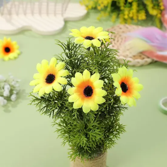 100pcs Mini Artificial Sunflower Heads Small Fake Sunflower Petals Lifelike Yellow Flowers Bulk for Party Wedding Decor Bride Holding Flowers {5}