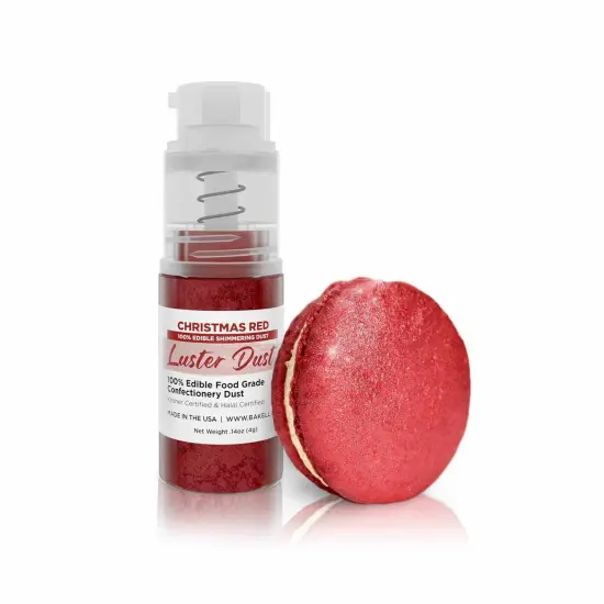 Bakell - Christmas Red Luster Dust (4g, 1x Pump) Edible Vegan Dust & Paint for Baking, Desserts and Beverages {1}