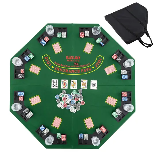Felt Folding Portable Poker Table Top with Cup Holders and Chip Trays Blue {7}