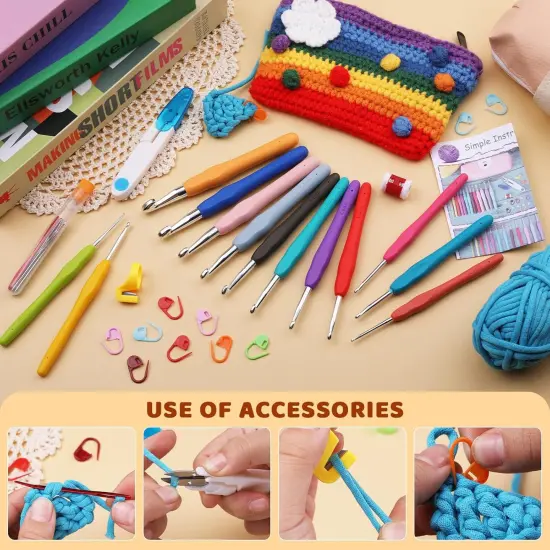 38 Pack Crochet Hooks Set, 13 Pcs 2mm(b)-10mm(n) Ergonomic Soft Grip Crochet Handles, Crochet Needle with Storage Case, for Arthritic Hands, Extra Long  Knitting Needles {4}