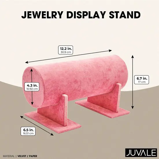 Headband Holder Organizer for Girls and Women, Pink Velvet Display Stand and Storage for Hair Tie Accessories, Bracelets 12.2 x 6.5 x 6.7" {3}