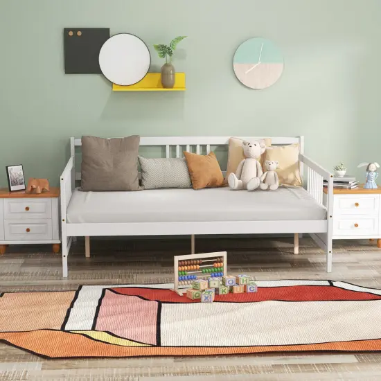 Full Size Wood Daybed with Trundle, Stylish, Sturdy and No Box-Spring White {6}