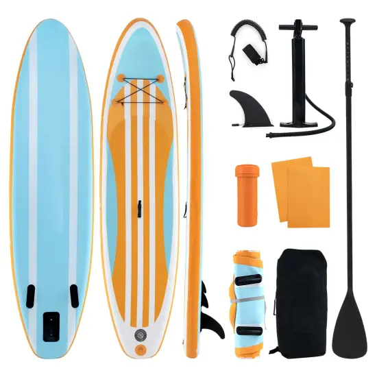 Blue Yellow Inflatable SUP Board Drop Stitch PVC EVA Adjustable Paddle Lightweight {1}