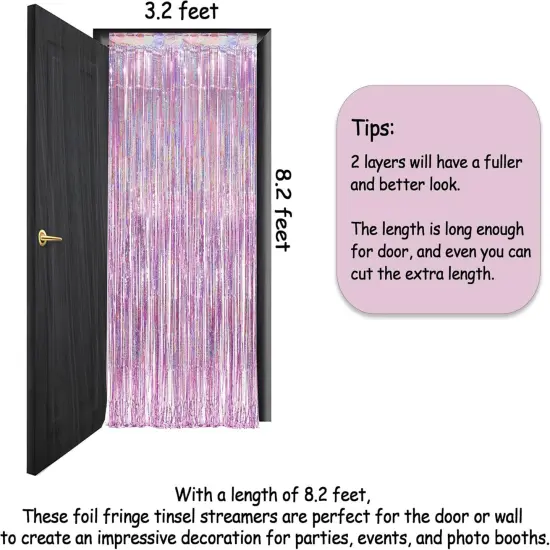 Pink Tinsel Curtain Party Backdrop - GREATRIL Foil Fringe Curtain Lilac Pink Party Streamers for Princess Bachelorette Euphoria Theme Party Decorations - 2 Packs {4}