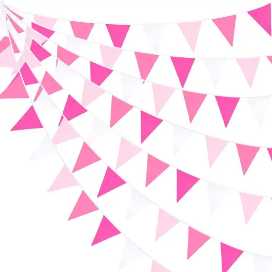 32Ft Rose Hot Pink Pennant Banner Fabric Triangle Flag Cotton Bunting Garland Kit for Wedding Birthday Baby Shower Anniversary Party Home Nursery Outdoor Garden Hanging Festivals Decoration (36Pcs) {1}
