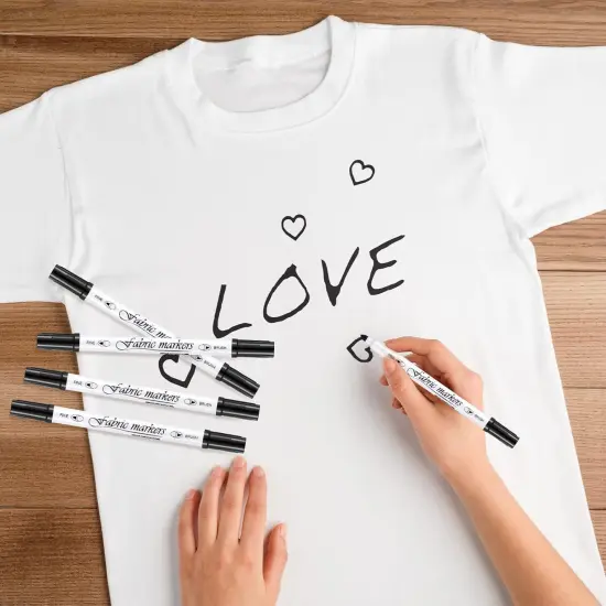 6 Pcs Fabric Markers for Clothes Fabric Paint Markers Permanent Dual Fabric Paint Pens Kit No Bleed DIY Fabric Double Ended Art Pens for Costumes, T Shirt, Clothes, Bags(Black) {3}