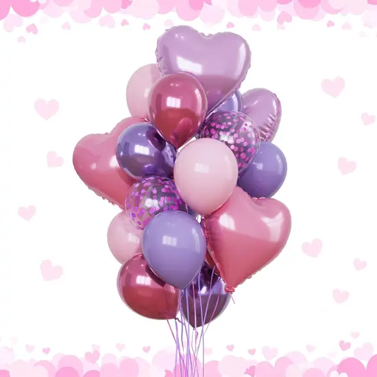 Purple and Pink Balloons Heart Balloons as Princess Birthday Party Decorations, Metallic Magenta Hot Pink Purple Confetti Balloon 18 inch Clear Heart Shape Balloon for Girls Happy Birthday Party Decor {1}
