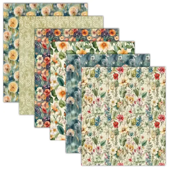 Flower Garden Scrapbook Paper Pack. 12 Sheets of 15.2x15.2cm Heavyweight Paper Pad F07M2-3 AC230701-06 {4}