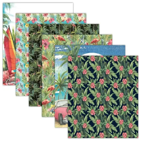 Tropical Holiday Scrapbook Paper Pack. 12 Sheets of 15.2x15.2cm Heavyweight Paper Pad F07M2-3 AC230314-06 {3}