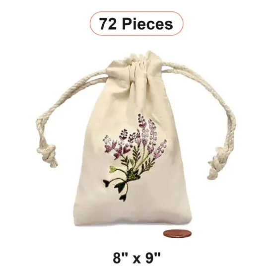 Extra-Large Botanical Embroidered Cotton Muslin Pouch 8" x 9" {1}