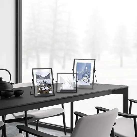 Set of 3 Glass Picture Frame, Collection Simple Metal Floating Frame with Glass Cover Includes 4x4, 4x 6, 5x7 {4}