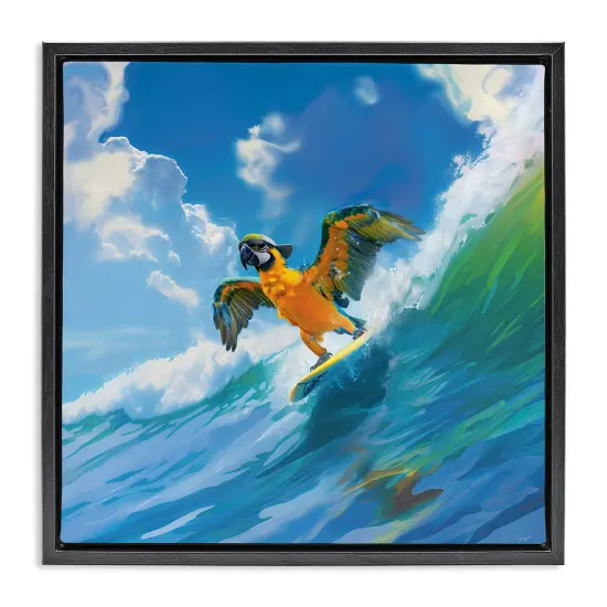 Stupell Industries Parrot Surfing Sea Waves Framed Floater Canvas Wall Art Design by Jim Baldwin {7}