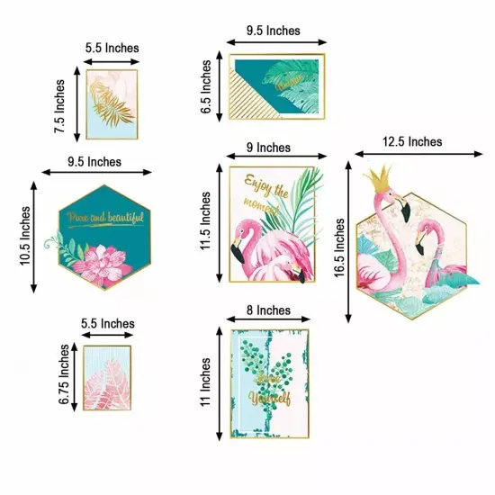 WALL STICKER Pink Green Flamingo Frame Tropical Leaves Removable PVC Living Room {2}
