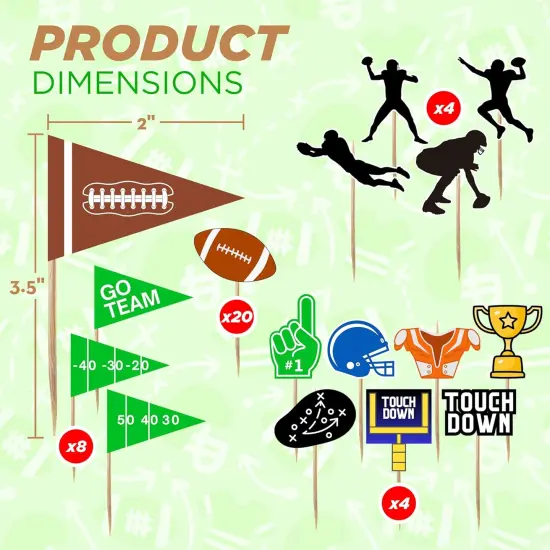 4E's Novelty Football Cupcake Toppers, 96 Pack Football Party Supplies, 12 Styles Cake Toppers, Gamer Party Decorations, Football Birthday Party Decor {4}