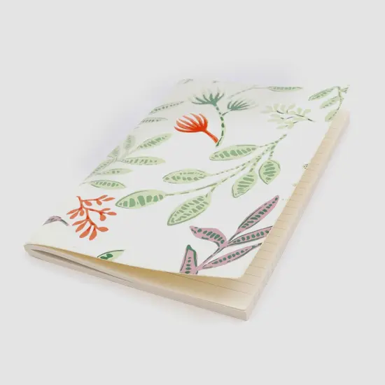 Soft Cover Off white/Green Flowers Handmade Paper Notebook - Pack of 5, 10 X 7 Inch {5}