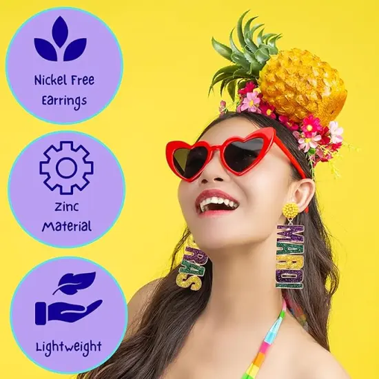 Mardi Gras Beaded Dangle Earrings for Women by 4E's Novelty - Festival Accessories and Fashion Jewelry {4}