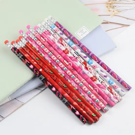 4E's Novelty 36 Pack - Valentines Pencils for Kids, Bulk with Erasers, Heart Themed Party Favors {6}