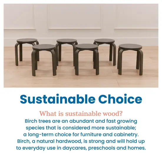 Bentwood Stackable Stools, Classroom Furniture, 6-Piece Grey Wash {6}