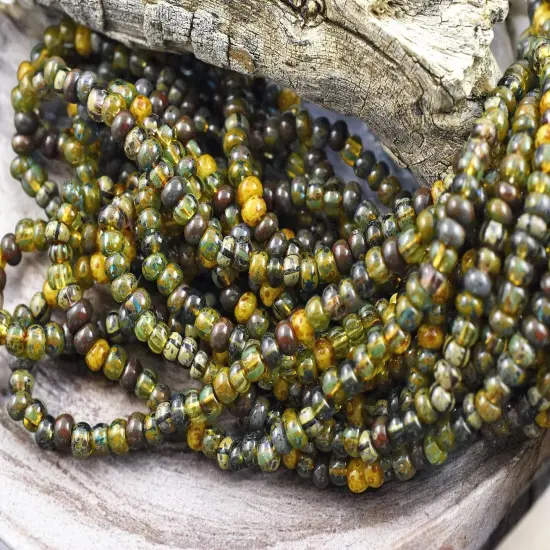 6/0 Aged Bear Striped Picasso Czech Glass Seed Bead Mix (21" Strand) {2}