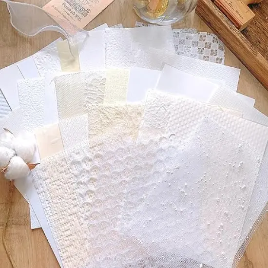 30 sheets A5 Large Textured Scrapbook Paper&Mesh Fabric set - Handmade Craft Mulberry Special Paper Mix for Scrapbooking Junk Journaling Supplies Card DIY Materials Collage, 5.8x8.2 Inches {2}
