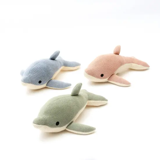 100% Handmade Cotton knitted Soft Dolphin Plush Toy peech powder {4}