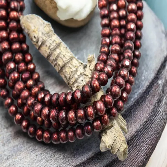 5x6mm Red Wine Freshwater Faceted Rondelle Pearl Beads (16" Strand) {4}