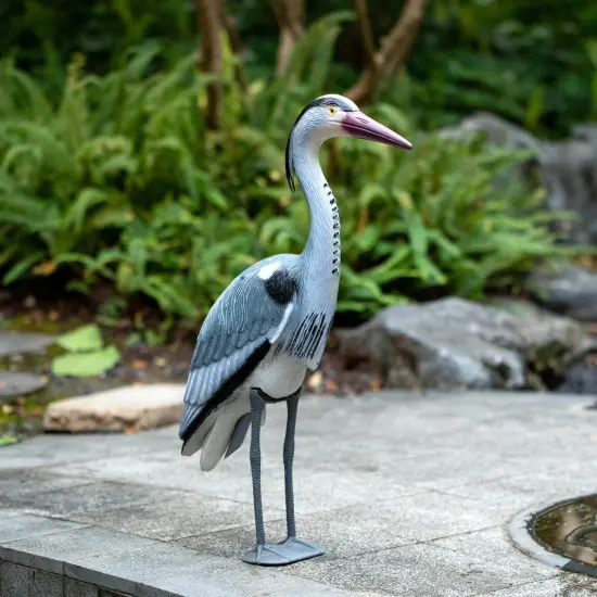 Gardenised 30-inch Heron Decoy - Standing Crane Sculpture, Outdoor Bird Art for Yard, Lawn, Patio, Porch, Pond & Pool, Garden Accessories, Backyard Accent, and Landscaping Decoration, Silver {3}