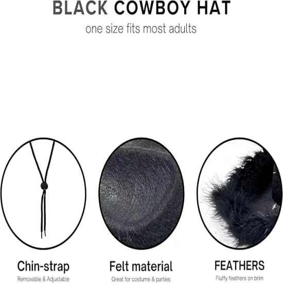 4E's Novelty Black Cowboy Hat with Feathers and Heart Sunglasses for Women - Black Cowboy Hat, Oversized Heart Glasses - Cowboy Hat for Costume Party {3}