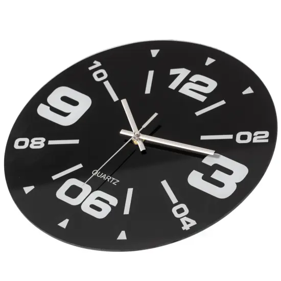 Clockswise Pack of 2 12 inch Black Decorative Unique Modern Round Glass Analog Wall Clock, Perfect for Office, Classroom, Living Room, Dining Room, Bed Room, Entryway and Kitchen Wall Decor. {5}