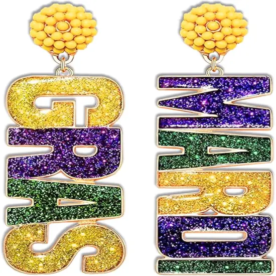 Mardi Gras Beaded Dangle Earrings for Women by 4E's Novelty - Festival Accessories and Fashion Jewelry {1}