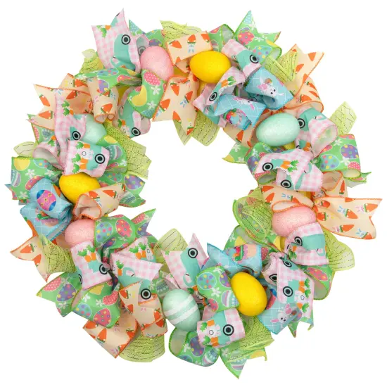 Northlight Pastel Easter Egg and Ribbons Wreath - 22" Green {3}