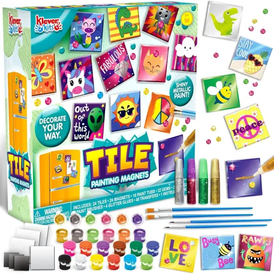 24 Magnetic Mini Tiles Art Kit, Creativity DIY Paint, Arts and Crafts for Kids, DIY Supplies for Party Favors, Family Activity, Birthday Present, Toys Gifts for Boys and Girls Ages3-12 {1}