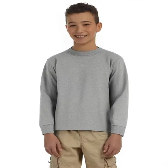 JERZEES&reg; Dri-Power Youth Poly Cotton Long Sleeve Crewneck T-Shirt Athletic heather {1}