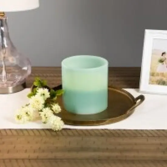 Northlight 6" Sage Green Battery Operated Flameless LED 3-Wick Flickering Wax Pillar Candle {4}