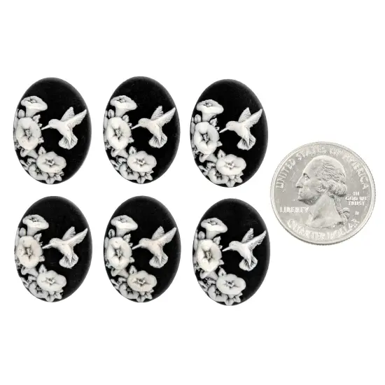 Black and Cream Hummingbird Facing Left Cameos 25mm x 18mm Cameos, Set of Six - XXX - *CAM342 {1}