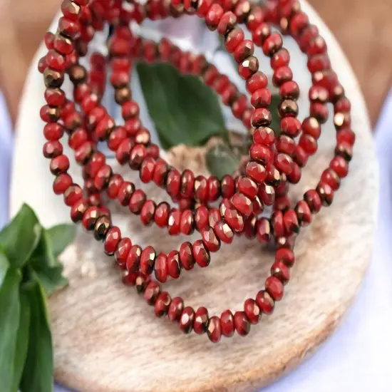 *50* 2x3mm Bronze Washed Burnt Red Orange Faceted Micro Spacer Beads {3}