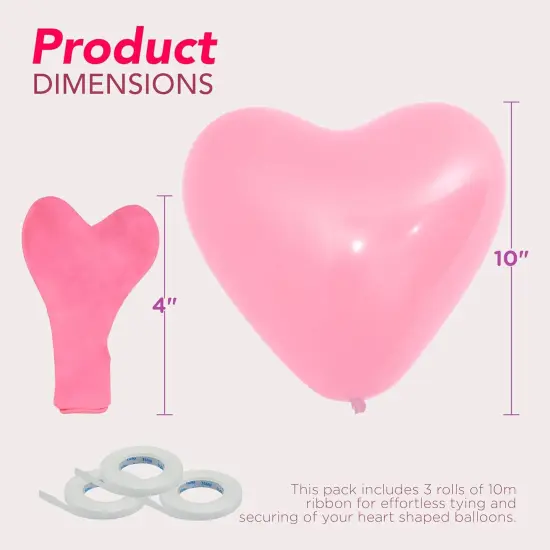 4E's Novelty 36 Pack Latex Heart Shaped Balloons 10 inch With Ribbon - Pink White Red Heart Balloons, Valentines Day Balloons, Perfect for Marriage Proposal & Valentines Day Decorations & Wedding Party {6}