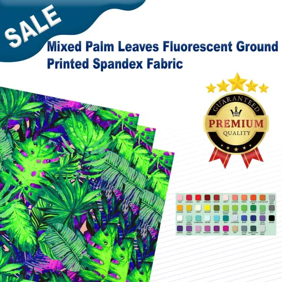 Mixed Palm Leaves Fluorescent Ground Printed Spandex Fabric {2}