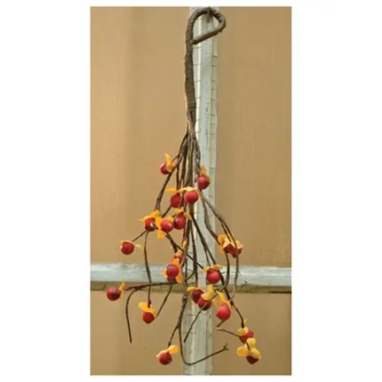 13" Bittersweet Pick with Orange Fabric Leave and Red Foam Berries {2}