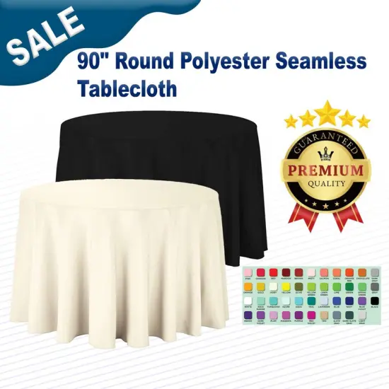90" Round Polyester Seamless Tablecloth {2}