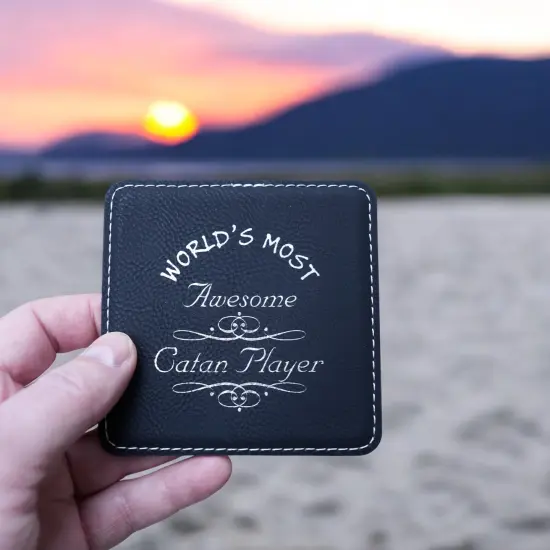 Coaster - Worlds most awesome Catan player - SET OF 2 - Leather or Stitched Cork Dark Brown/Black {5}