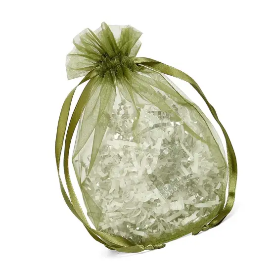 Wide Round Flat Bottom Organza Bags 6 1/2 '' X 4 '' X 7 '' for Luxurious Wrapping Moss Green {3}