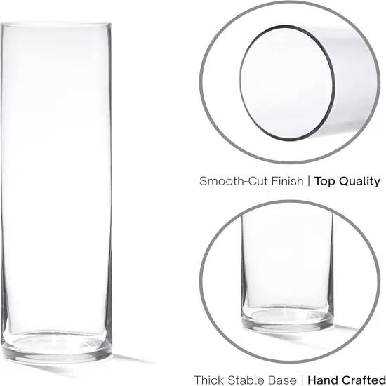 4E's Novelty Set of 3 Glass Cylinder Vases for Centerpieces, 6, 9, 10.5 Inch Tall, 3.5" Wide - Clear Glass Vase for Candles, Flower Vases for Centerpieces {3}