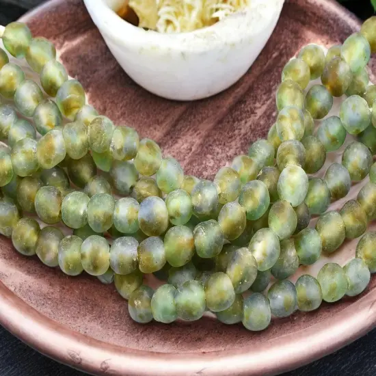 11-12mm Green/Brown Blended Glass Chunky Recycled Glass Beads (22" Strand) {3}