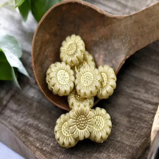 *12* 13mm Gold Washed Opaque Beige Ivory Sunflower Coin Beads {2}