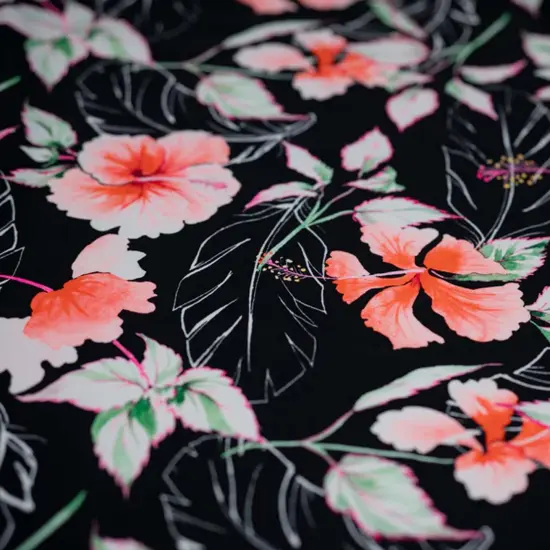 Hibiscus Flowers on Black Printed Spandex Fabric {3}