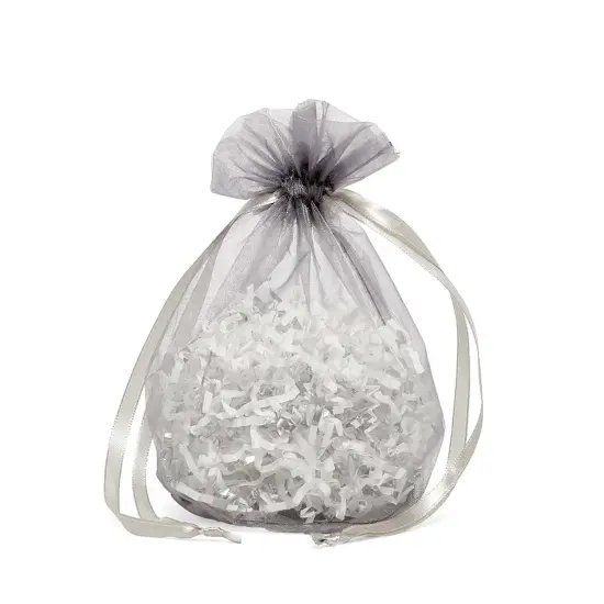 Wide Round Flat Bottom Organza Bags 6 1/2 '' X 4 '' X 7 '' for Elegant Wrapping Silver {2}